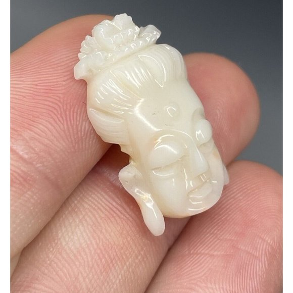 1" Antique Hand Carved Angel Coral Buddha Face Boddhisatva Chinese Pendant Head - Picture 7 of 14